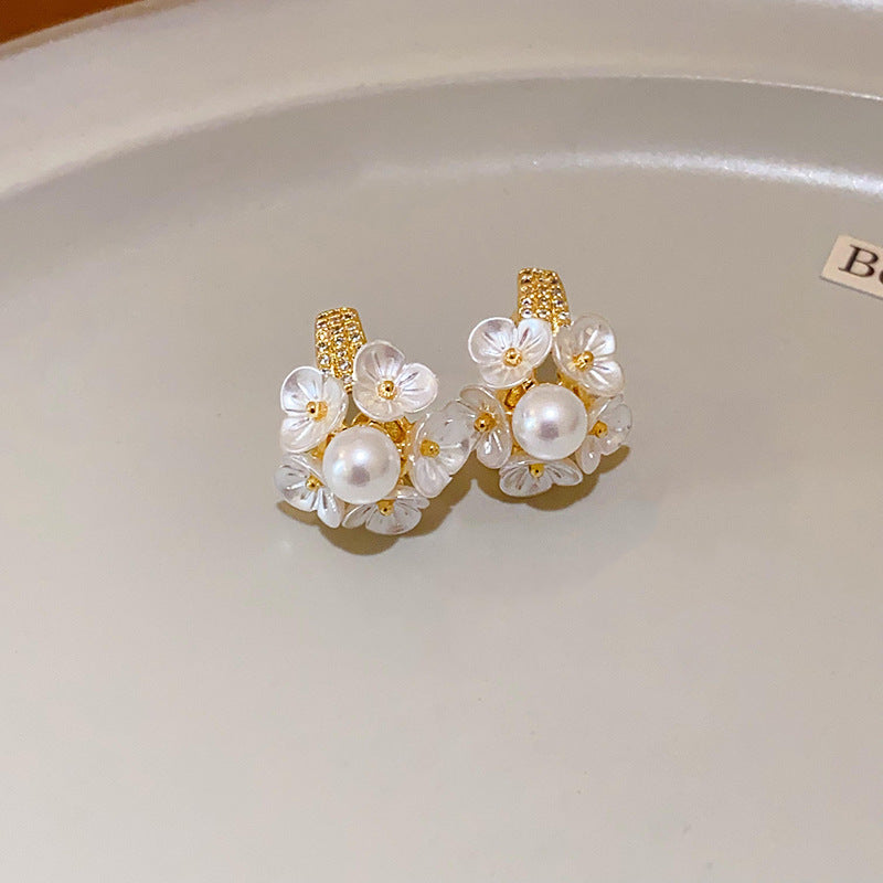 Pearl Flower Tassel Niche Temperament Atmosphere Affordable Earrings