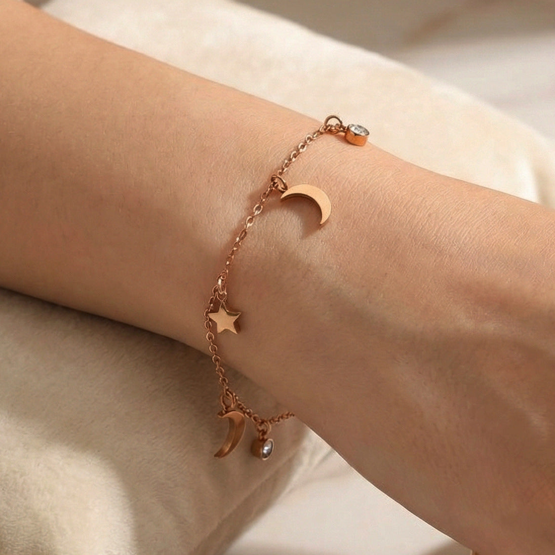 Moon Star With Diamond Gold Titanium Steel Fashion Personality Female Bracelets