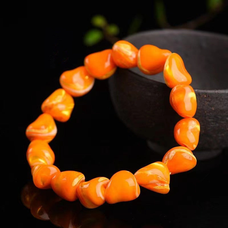 Women's & Men's With Shape Large Particle Tai Pattern Deep Sea Yellow Bracelet