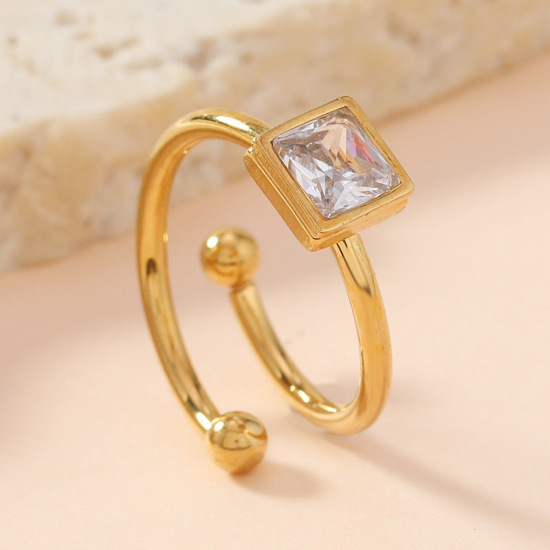 Fashion Geometric Square Inlaid Zircon Titanium Rings