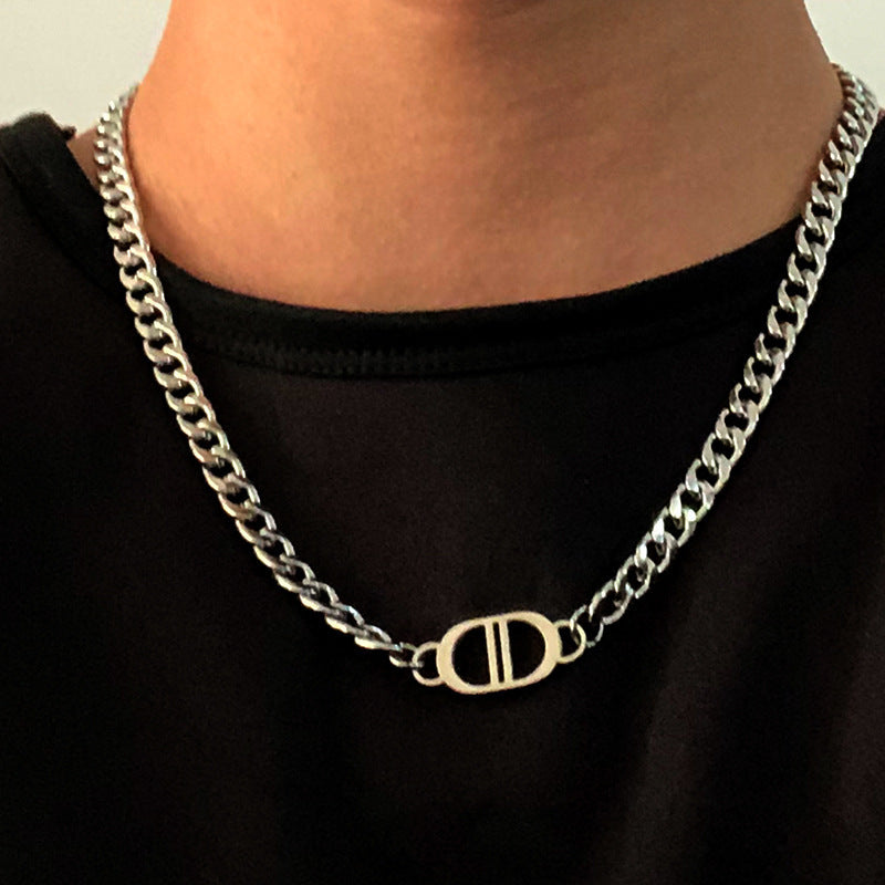 Women's & Men's Cuban Link Chain Pairs Letter Titanium Necklaces