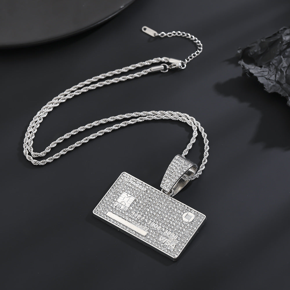 Men's Hip Hop Full Diamond Domineering Bank Card Tag Necklaces