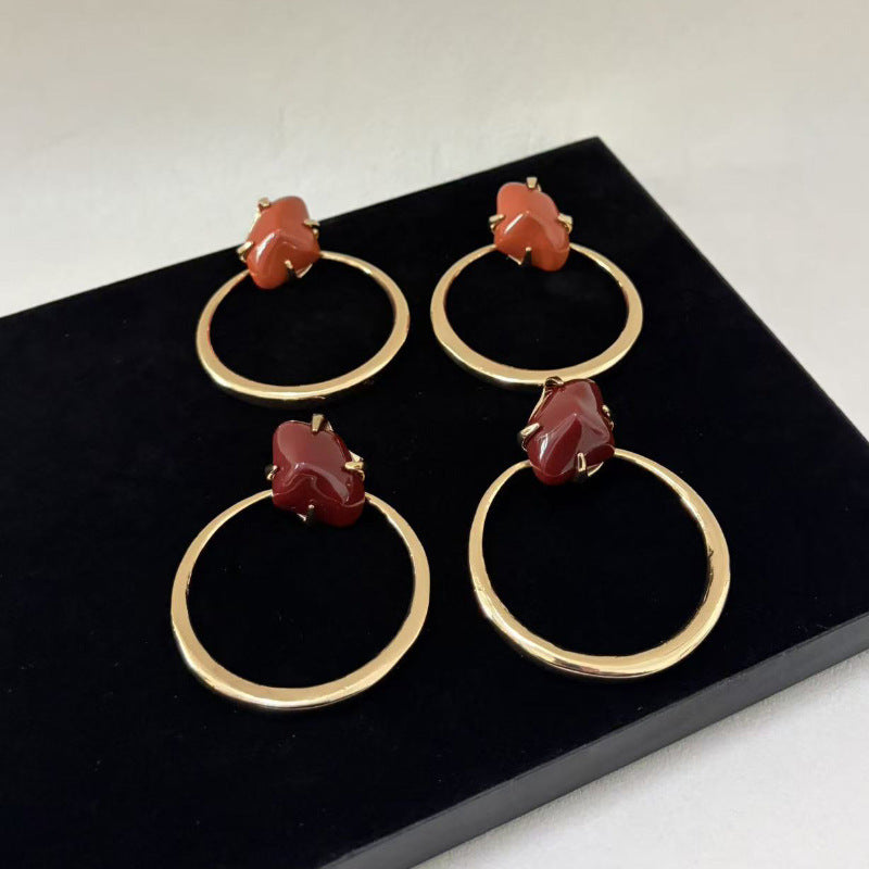 Niche Retro Exaggerated Inlaid Irregular Resin Gem Simple Light Luxury Earrings