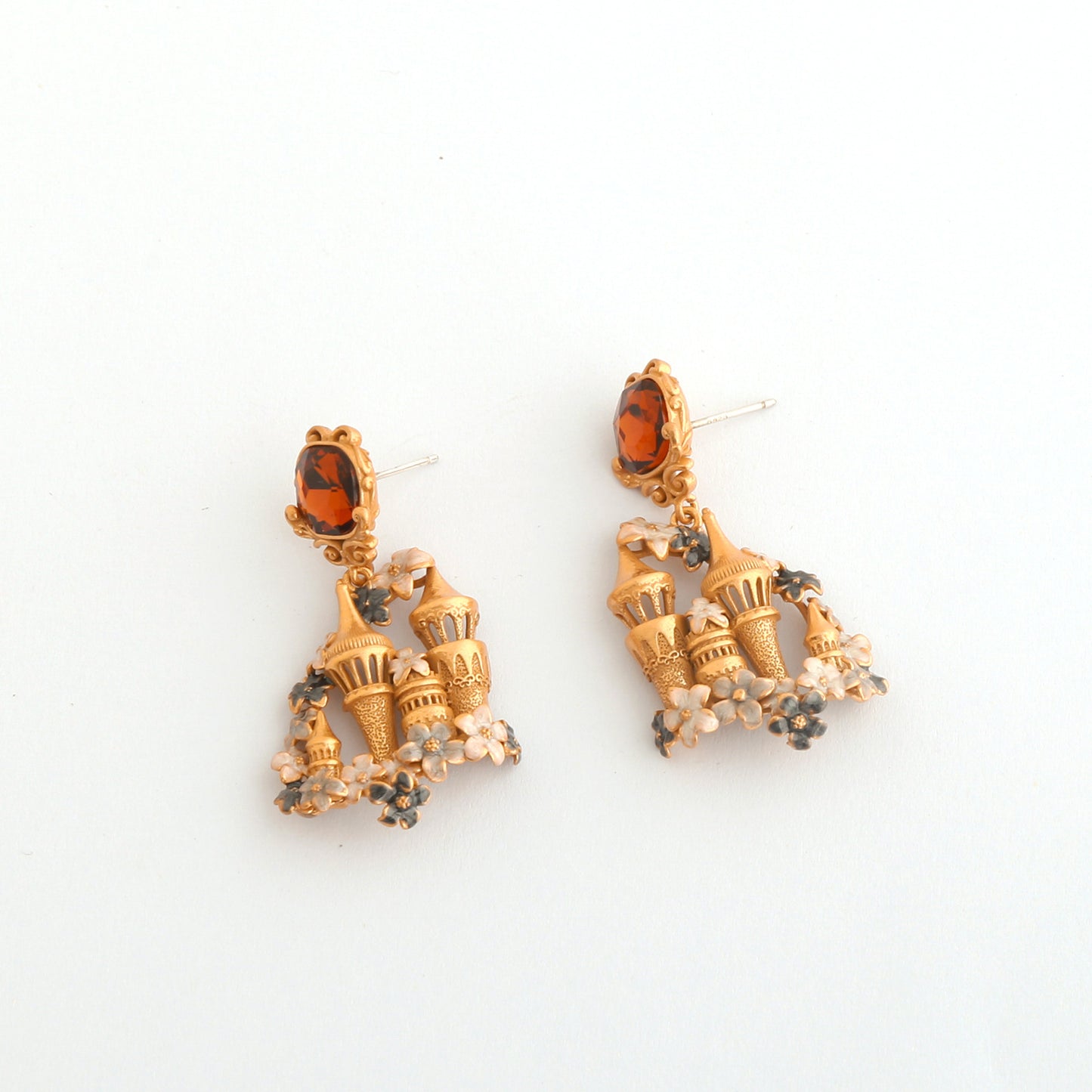 Real Gold Gaanized Enamel Diamond Retro Earrings