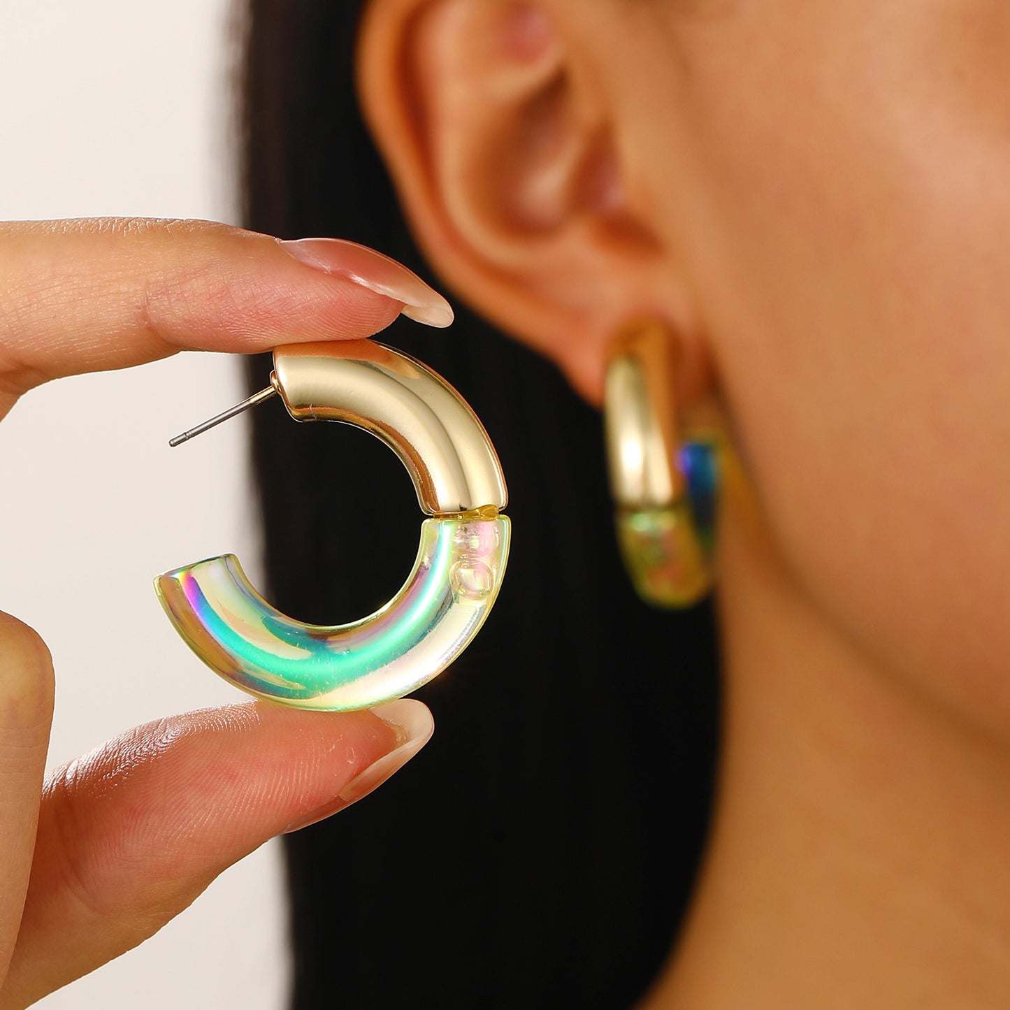 Women's Colorful Oil Shaped Fashion Temperamental Minority Design Geometric Earrings
