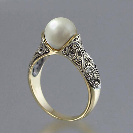 Women's & Men's Vintage Inlaid Synthetic Pearl Gold-plated Niche Retro Ring