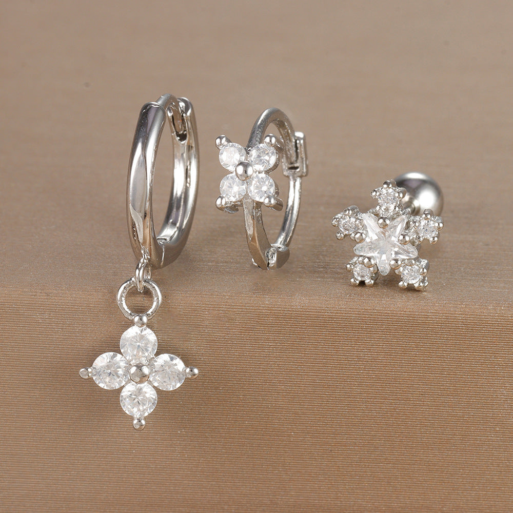 Women's Ear Micro Inlaid Zircon Flower Suit Light Rings