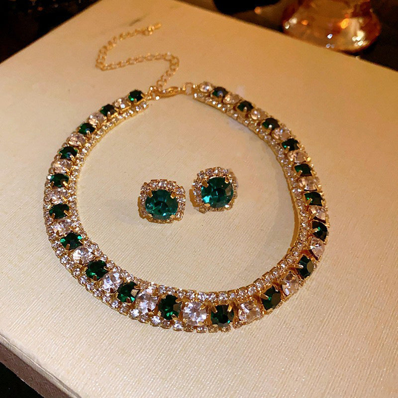 Colorful Diamond Geometric Square Ear Fashion Short Light Jewelry Set