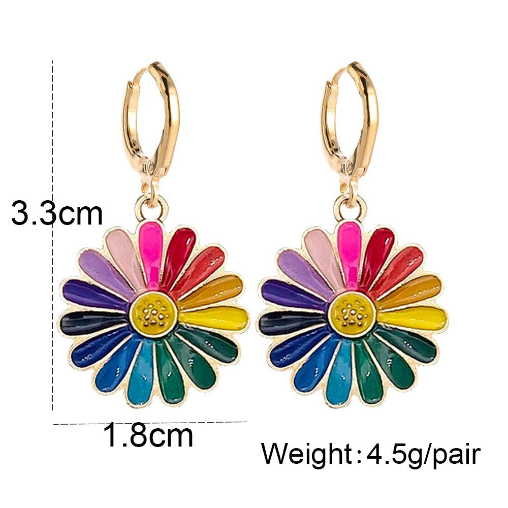 Autumn Sun Alloy Dripping Oil Color Earrings