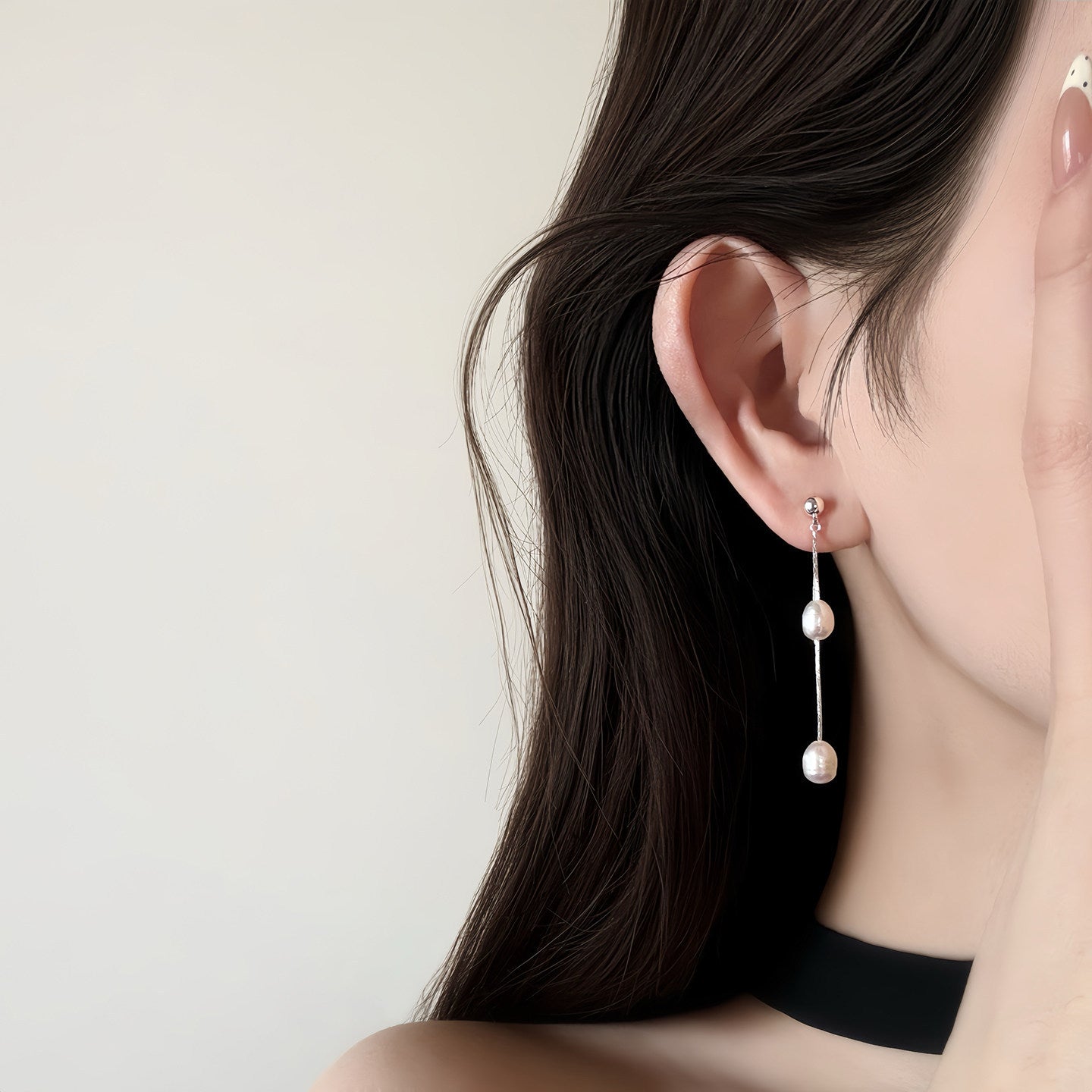 Women's Pearl Tassel French Style Temperament Entry Lux Sier Stud Earrings