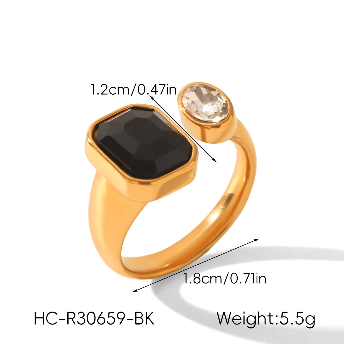 Geometric Zircon Light Luxury High-grade Stainless Steel Open Female Rings