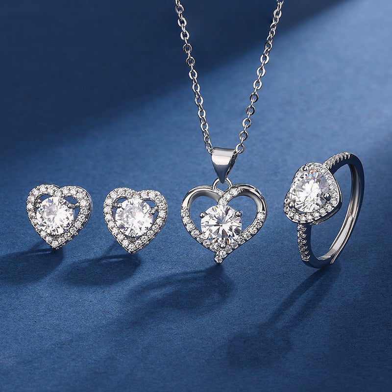 Live Broadcast Three-piece Colored Gems Ear Combination Personality Necklaces