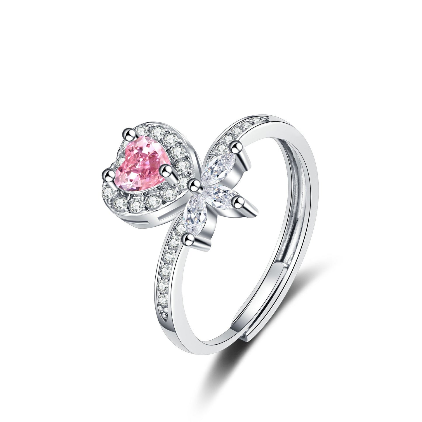 Exquisite Pink Love Heart-shaped Fashionable Personality Open Rings