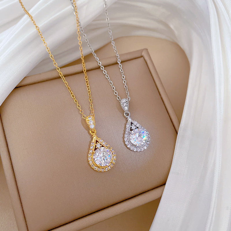 Titanium Steel Light Luxury Real Gold Water Drop Super Flash Necklace