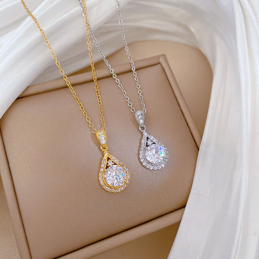 Titanium Steel Light Luxury Real Gold Water Drop Super Flash Necklace