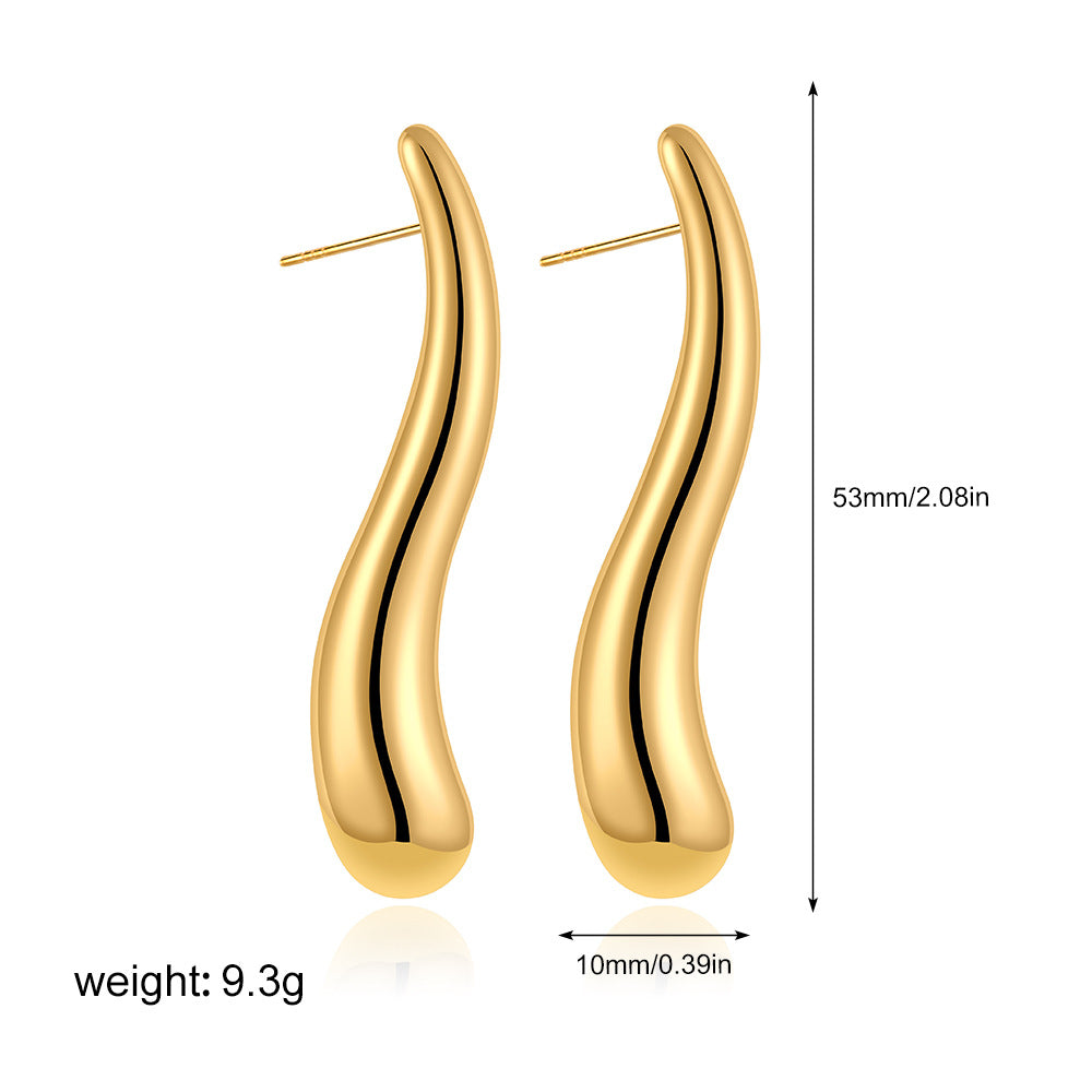 Stainless Steel Gold Drop Simple Glossy Earrings