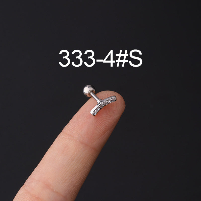 Stainless Steel Piercing Zircon Ear Bone Popular Screw Twist Ball Stud Earrings