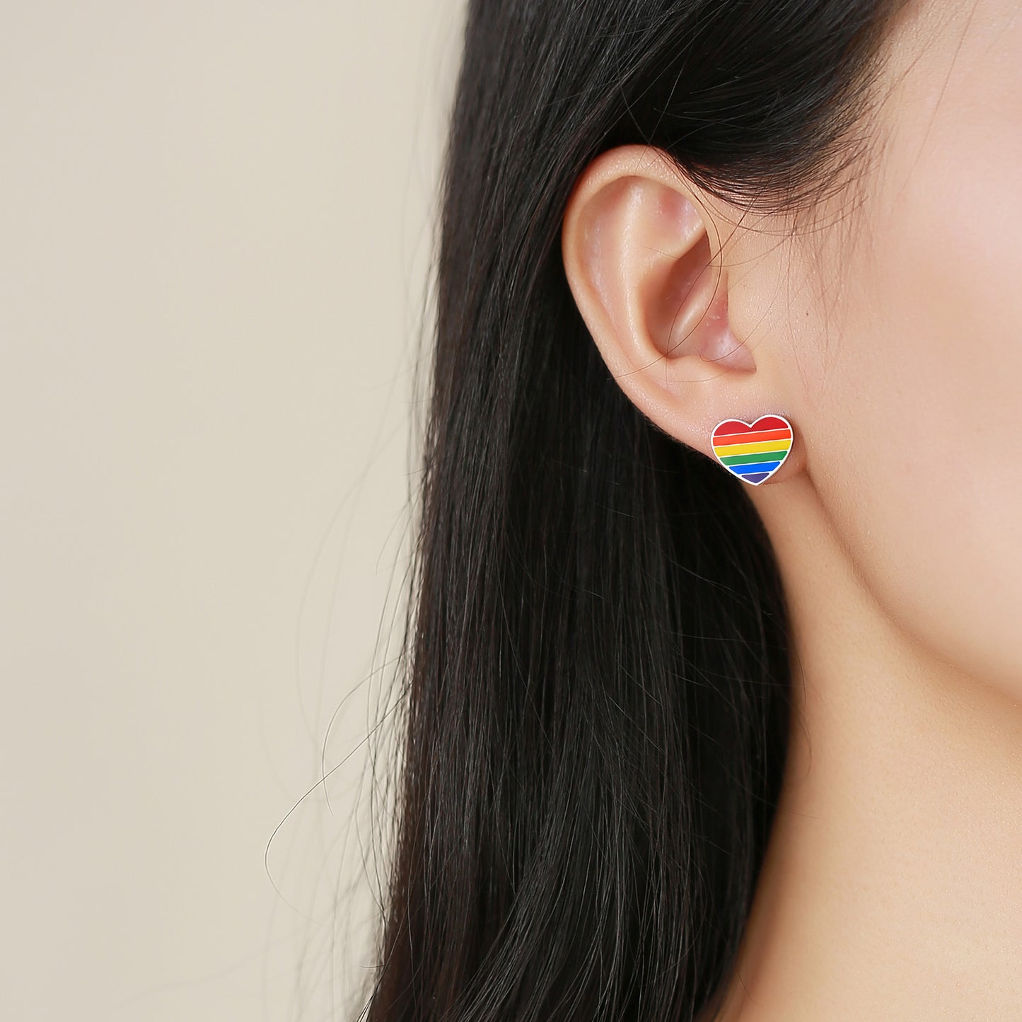 Stainless Steel Epoxy Heart Shaped Love Stud Earrings