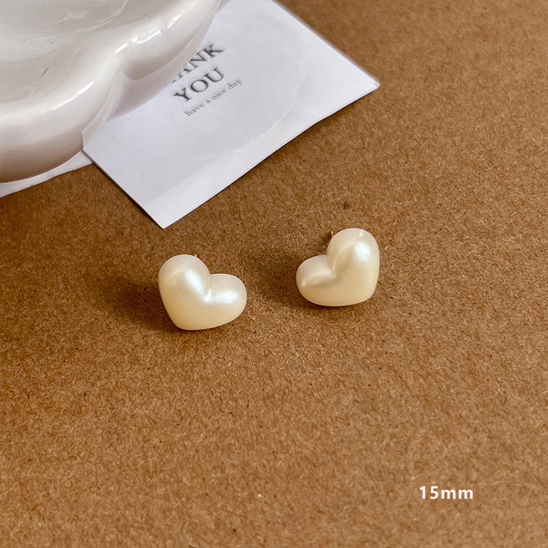 Women's Sier Needle Heart Pearl Fashionable Ear Earrings