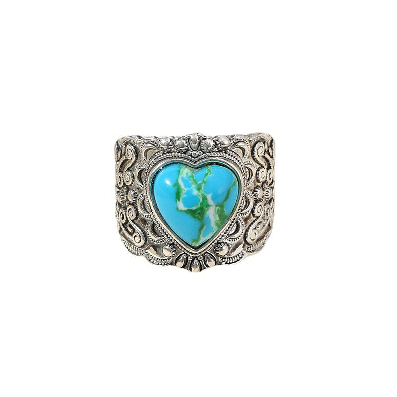 Women's & Men's Green Heart-shaped Retro Trendy Holiday Rings