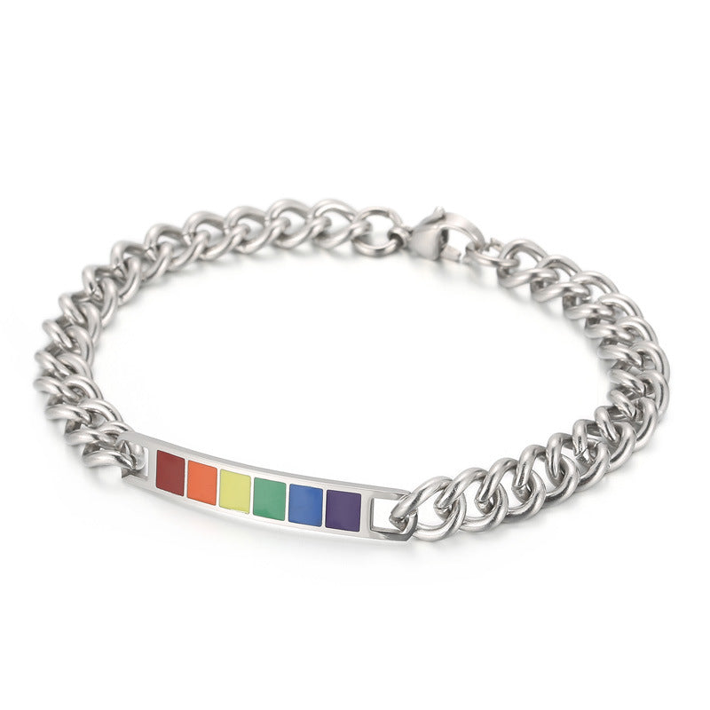 Fashion Stainless Steel Curved Rainbow Personality Titanium Bracelet