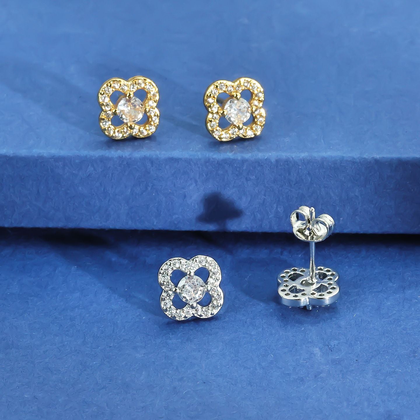 Women's Leaf Clover Ear Fashion Temperament High Sense Hollow Zircon Female Stud Earrings