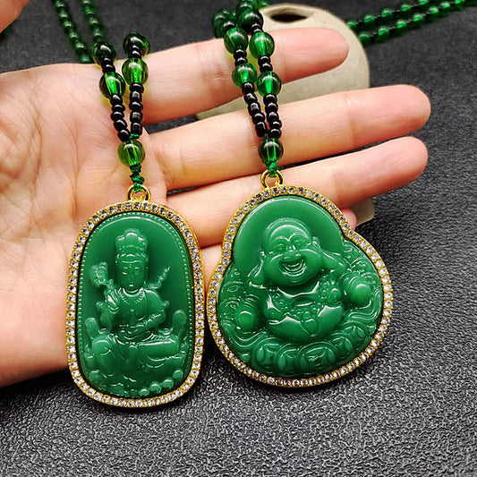 Buddha Imitation Jade Dark Green Fox Necklaces