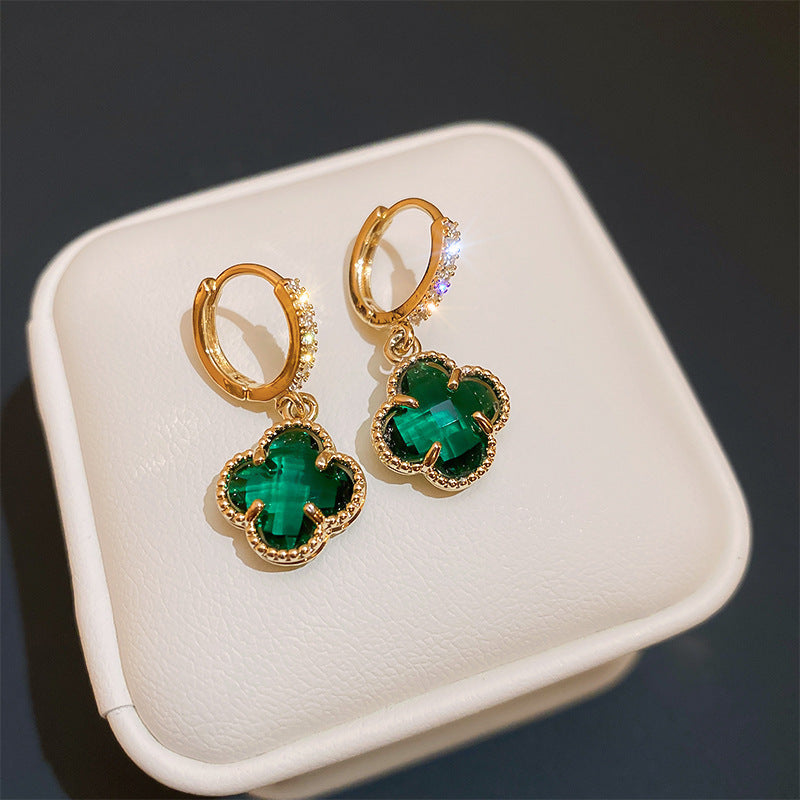 Needle Vintage Emerald Rhinestone Fashion Special Interest Light Earrings
