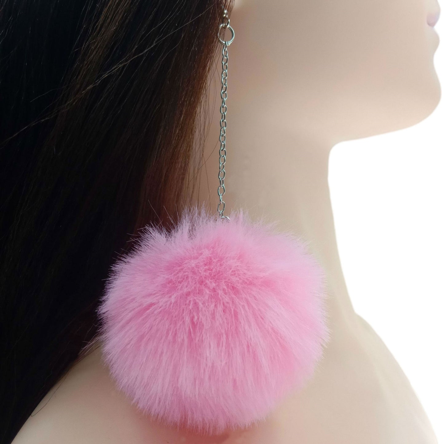 Plush Fur Ball Ear Hook Ethnic Style Popular Sier Chain Earrings