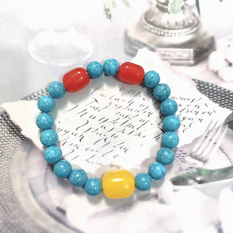 Turquoise Tibetan Buddha Beads Lucky Green Pine National Style Scenic Bracelets