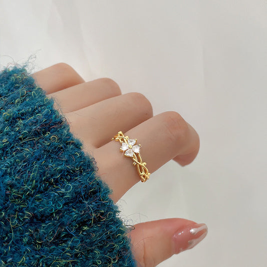 For Girlfriend Heart-shaped Flower Zircon Female Rings