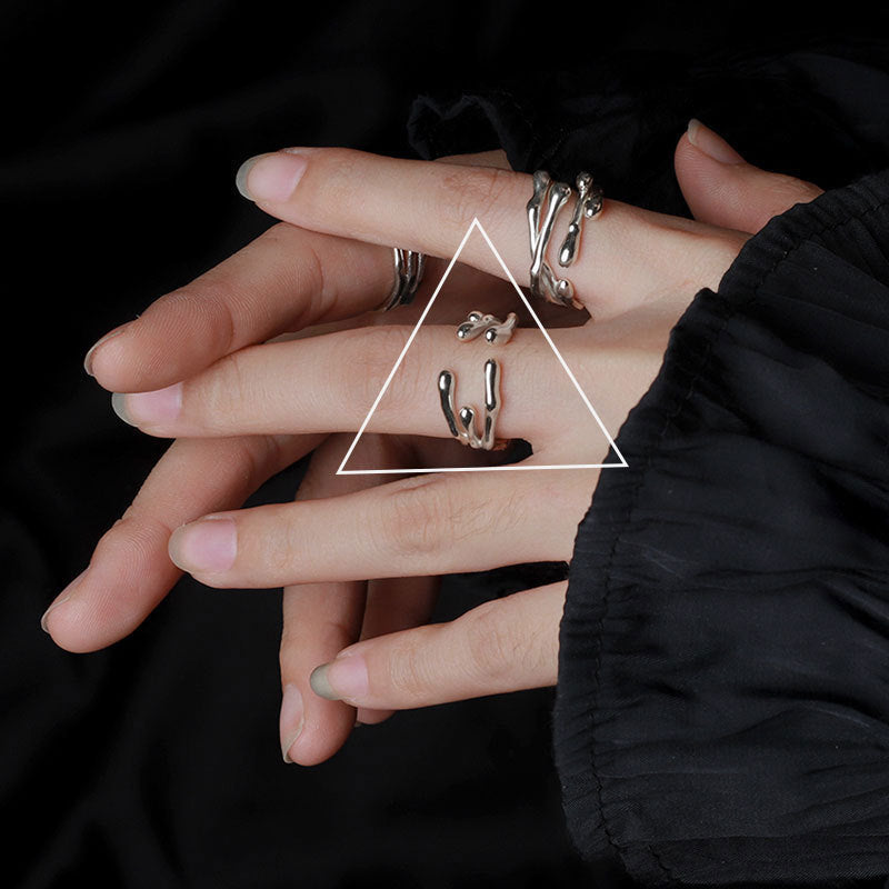 Sier Geometric Irregular Line Female Retro Rings