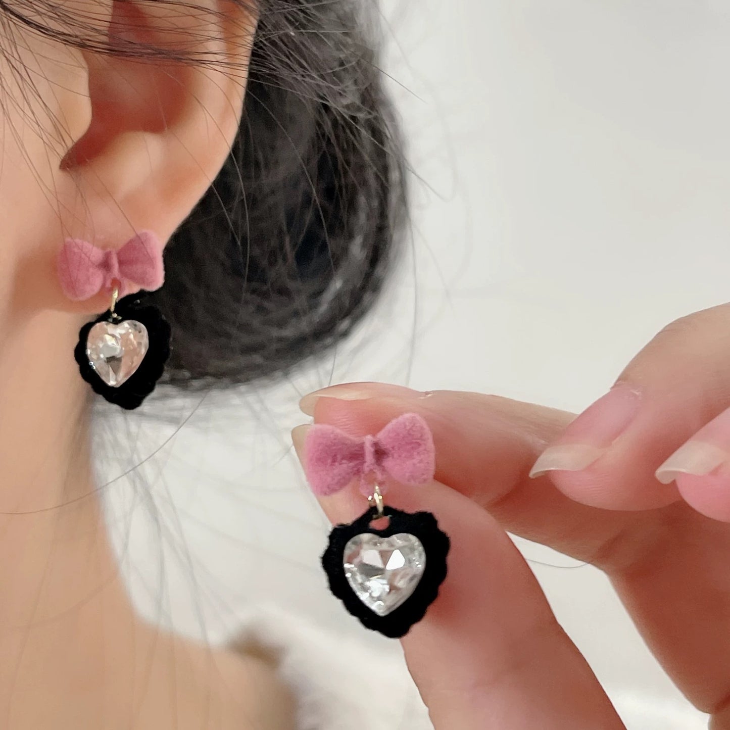 Female Pink Flocking Sier Needle Design Earrings