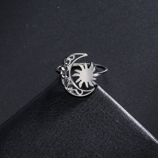 Women's & Men's Crescent Sun Stainless Steel Open Fashion Bohemian Jewelry Rings