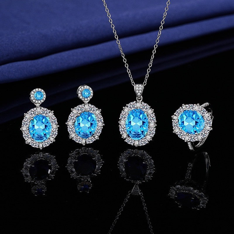 Women's Blue Red Yellow Green Purple White Gemstone Zircon Princess Jewelry Set