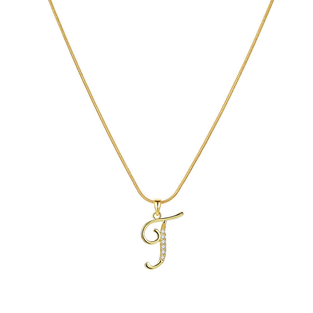 Letter Copper Inlaid Zircon Round Snake Bones Necklaces