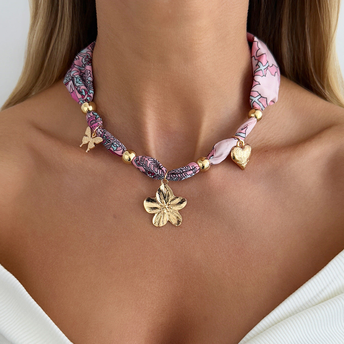Women's Silk Scarf Clavicle Chain Personality Metal Necklaces