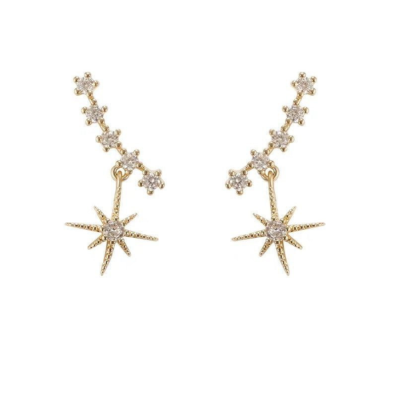 Elegant Eight Stars Short Sier Needle Exquisite Atmosphere Beauty Star Rings