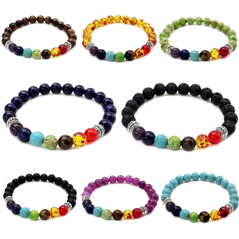 Women's & Men's Colorful Volcanic Stone Handmade Beaded Palm Peach Bracelet