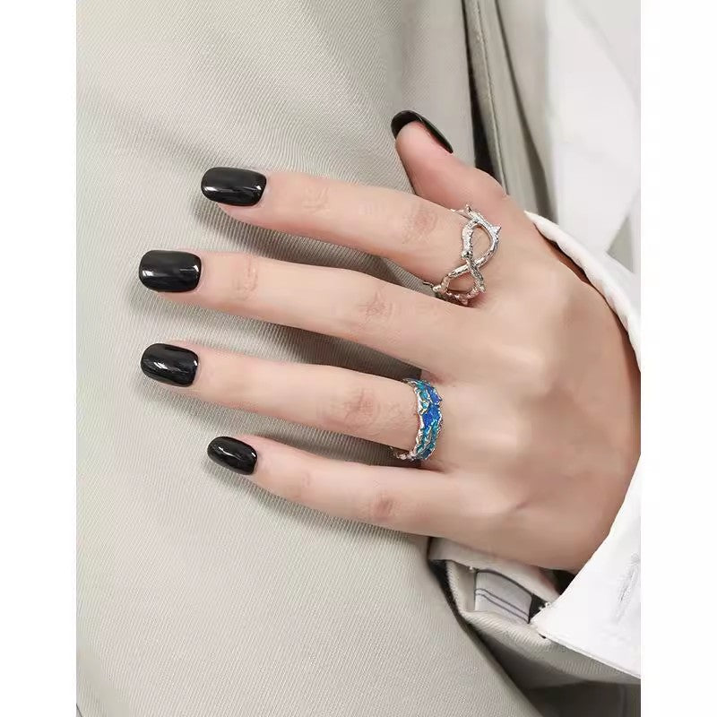 Women's Luxury Blue Green Drip Glazed Sterling Ring