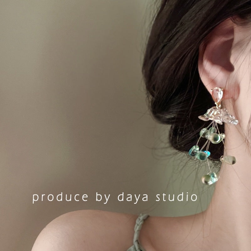 Women's Green Beaded Long For Romantic Aura Vacation Style High-grade Earrings