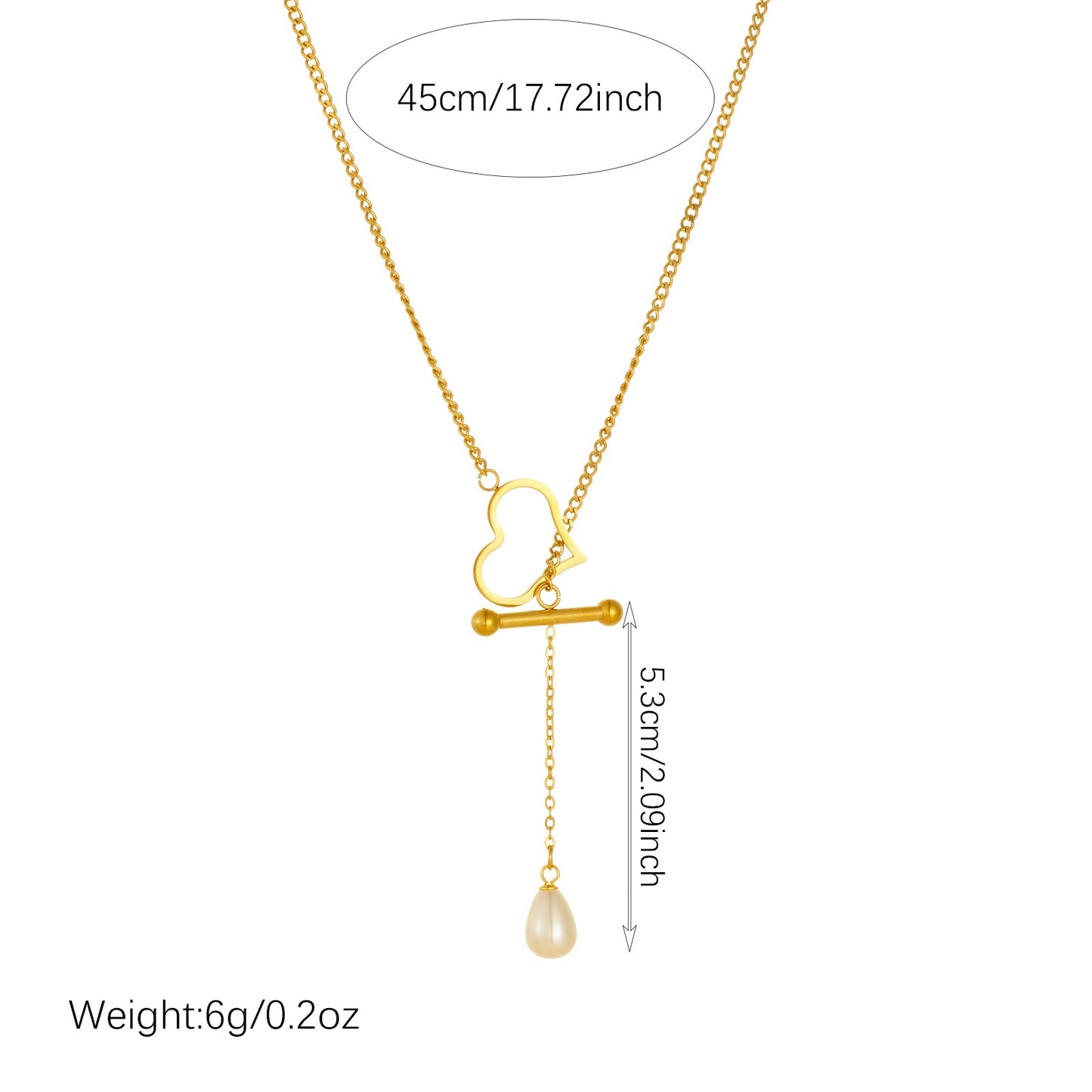Heart-shaped Geometric Imitation Pearl Heart Buckle Temperament Clavicle Chain Tassel Necklace