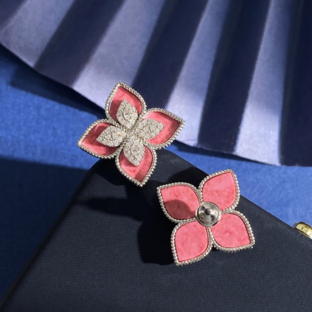 Women's Clover Light Luxury Cold Style Black Agate Gold-plated Diamond Flower Earrings