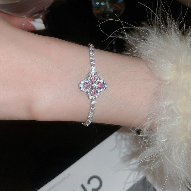 Pink Zircon Geometric Round Pull-out Retro Minority Elegant Bracelets