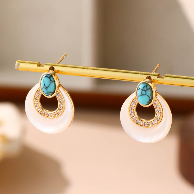 Fritillary High-grade Blue Turquoise Clavicle Chain Fashion Earrings