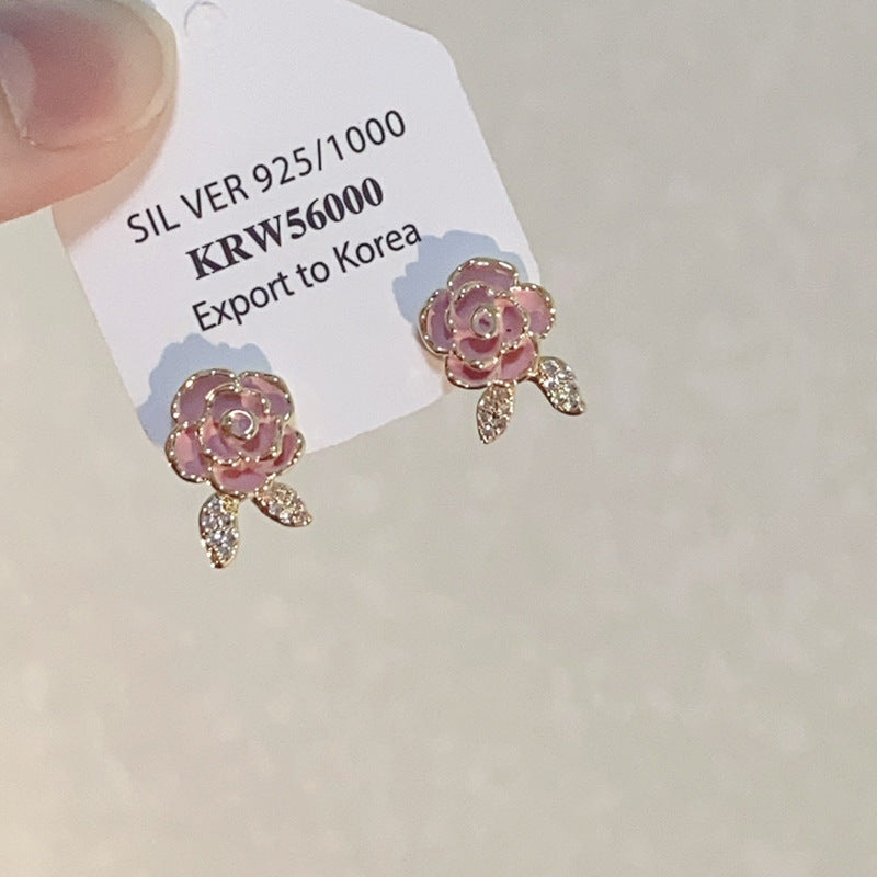 Of Pink Flower Sier Female Sweet Earrings