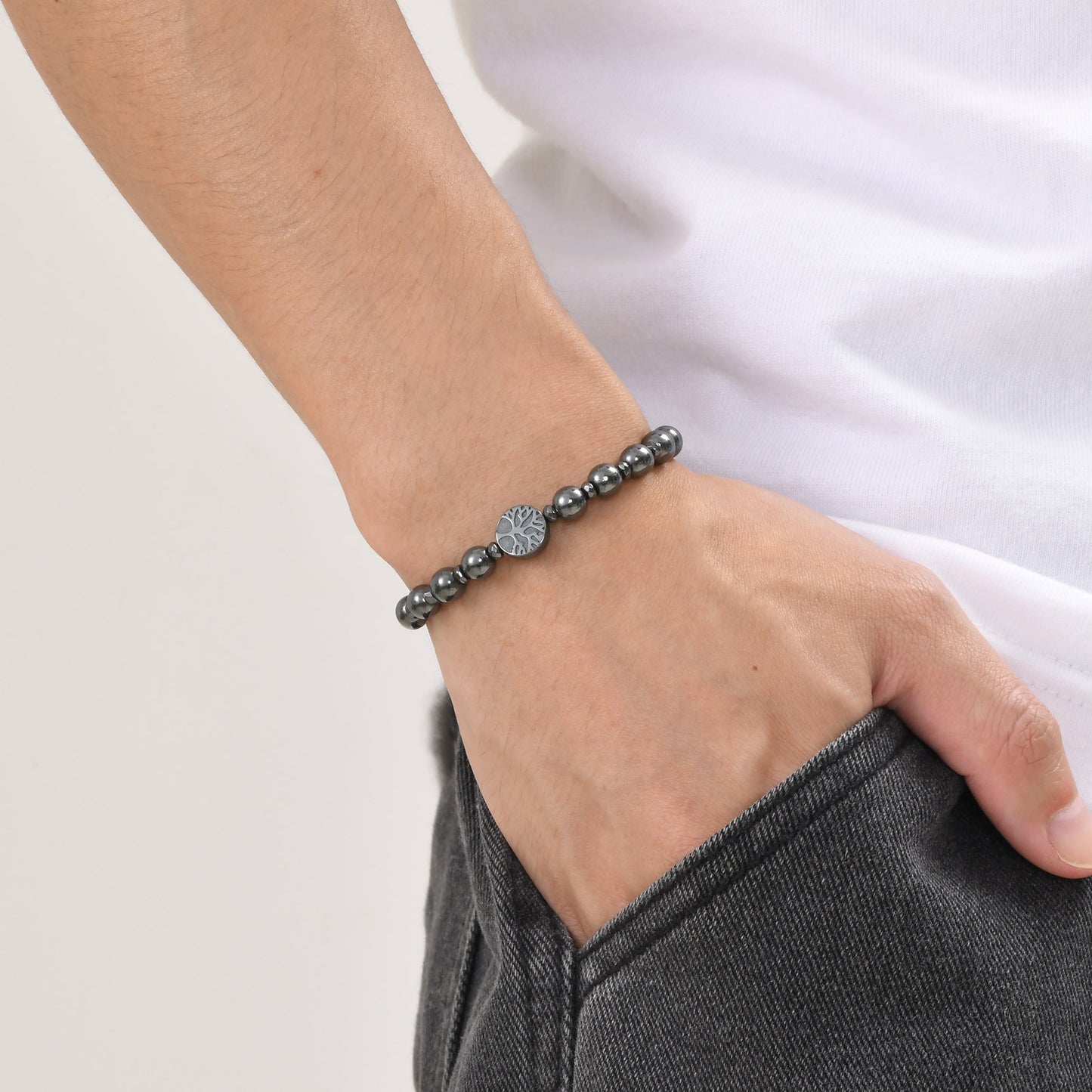 Tigereye Haematite Hollow Lucky Tree Beaded Bracelet