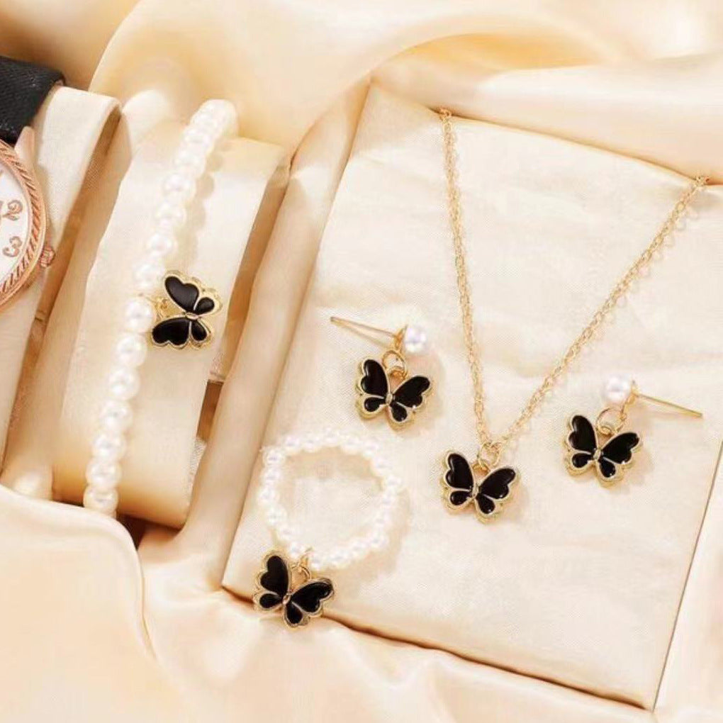 Children's Popular Dripping Oil Butterfly Pearl Female Jewelry Set