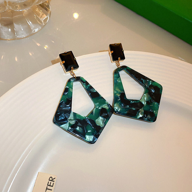 Sier Needle Zircon Geometric Flower Retro Exquisite Earrings