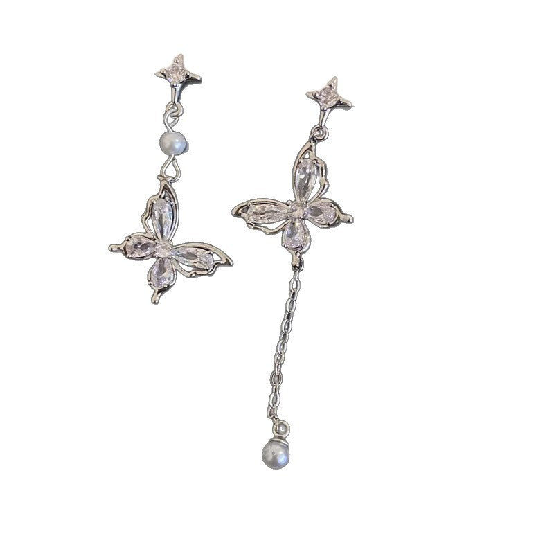 Women's Zircon Pearl Tassel Asymmetric Eardrops Light Luxury Earrings